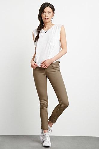 Forever21 Women's  Khaki The Sunset Midrise Skinny Jean