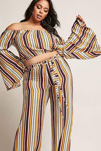 Forever21 Plus Size Stripe Bell-sleeve Crop Top