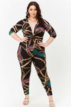 Forever21 Plus Size Chain Print Twist-front Jumpsuit
