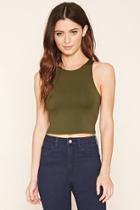 Forever21 Women's  Olive Heathered Knit Crop Top