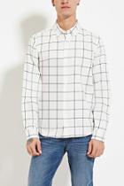 21 Men Men's  White & Black Grid-patterned Shirt
