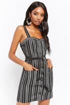 Forever21 Striped Linen-blend Button-front Mini Dress