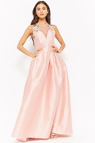 Forever21 Embroidered Floral Illusion Gown
