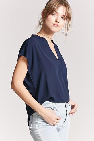 Forever21 Mandarin-collar Woven Top