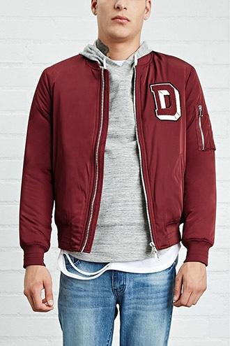 21 Men Men's  D Patch Bomber Jacket