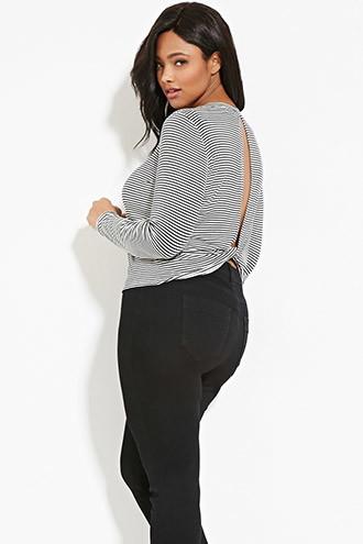 Forever21 Plus Women's  Plus Size Striped Slit-back Top
