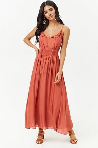 Forever21 Smocked Split-neck Maxi Dress