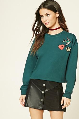 Forever21 Women's  Patch-front Raw-cut Sweater