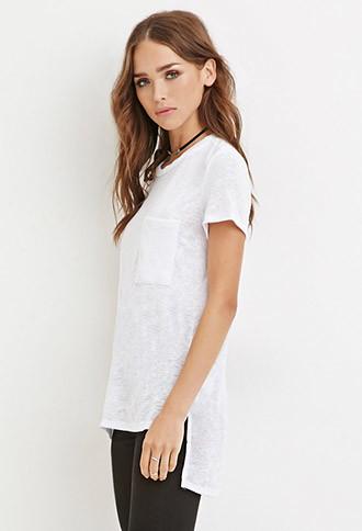 Forever21 Women's  Slub Knit Pocket Tee (white)
