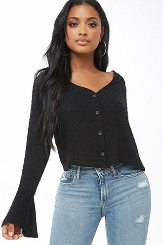 Forever21 Clip Dot Trumpet-sleeve Top