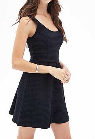 Forever21 Textured Fit & Flare Dress Black Small