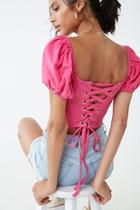 Forever21 Lace-up Surplice Puff-sleeve Top