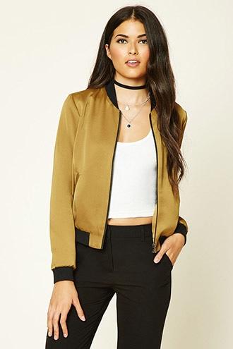 Love21 Women's  Light Olive & Black Contemporary Bomber Jacket