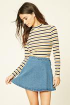 Forever21 Women's  Cream & Gold Striped High Neck Top