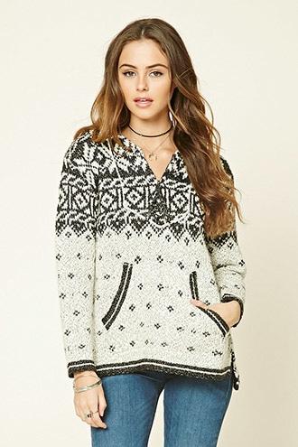 Forever21 Women's  Abstract Print Knit Hoodie