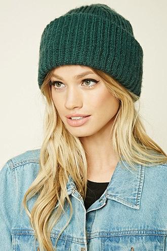 Forever21 Women's  Green Fold-over Slouchy Beanie