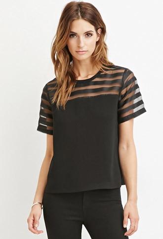 Love21 Women's Contemporary Organza-paneled Crepe Top