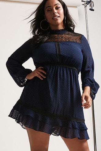 Forever21 Plus Size Dark Pink Swiss-dot Dress