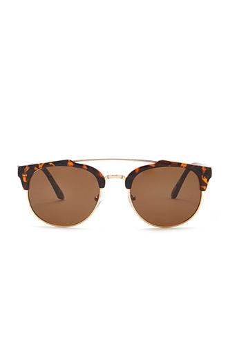 21 Men Brown & Gold Men Browline Round Sunglasses