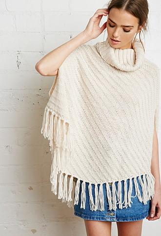 Forever21 Fringed Turtleneck Poncho
