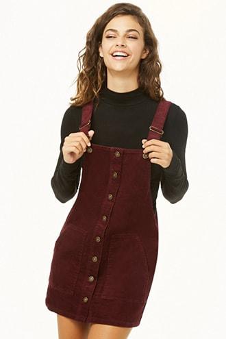 Forever21 Corduroy Button-front Overall Dress