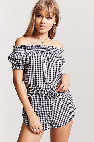 Forever21 Off-the-shoulder Gingham Romper