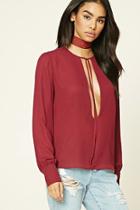 Forever21 Women's  Wine Plunging Boxy Top