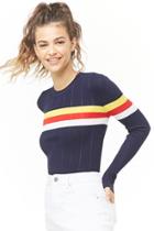 Forever21 Ribbed Multicolor Striped-trim Top