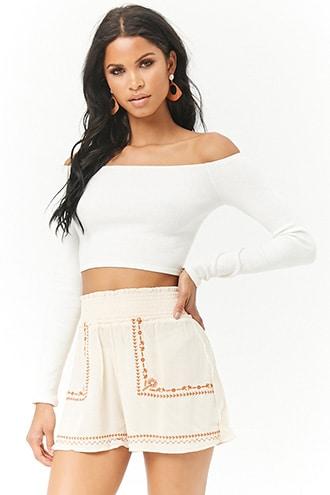 Forever21 Embroidered High-rise Shorts