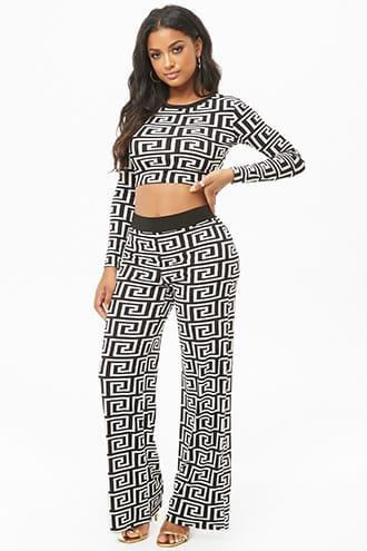 Forever21 Geo Print Crop Top & Palazzo Pants Set