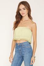 Forever21 Women's  Light Yellow Pom-trim Strapless Crop Top