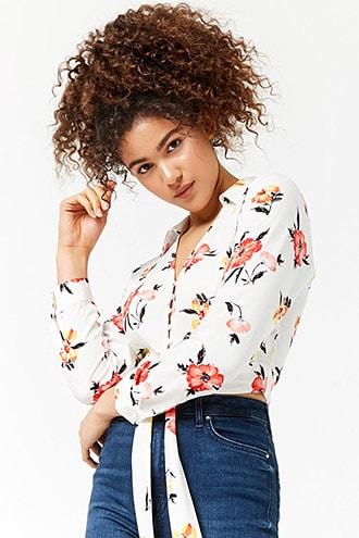 Forever21 Floral Tie-front Shirt