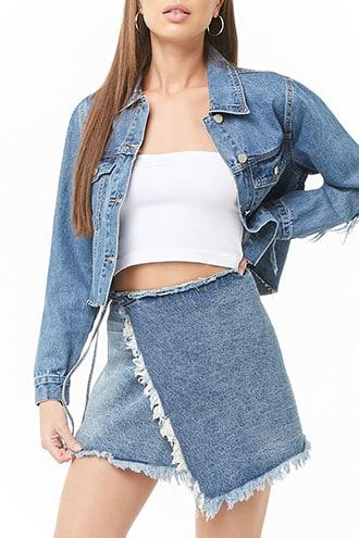 Forever21 Momokrom Distressed Wrap Denim Skirt