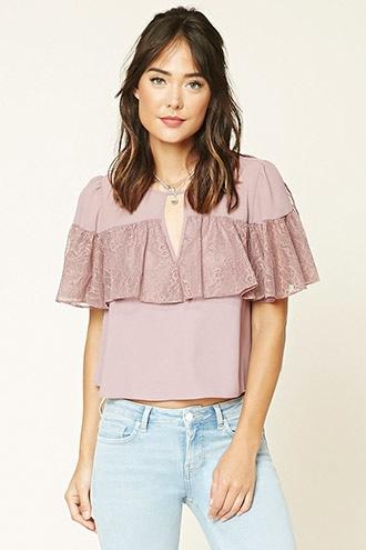Love21 Women's  Contemporary Lace Flounce Top