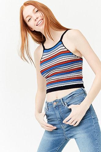 Forever21 Striped Crochet Cami