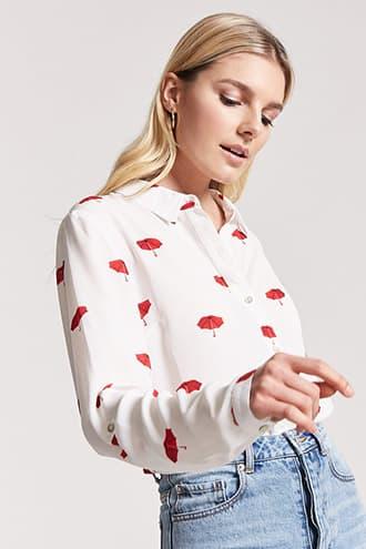 Forever21 Sheer Umbrella Graphic High-low Shirt