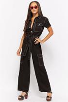 Forever21 Collared Button-front Jumpsuit