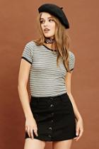 Forever21 Women's  Heather Grey & Navy Striped Ringer Tee