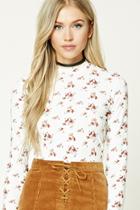 Forever21 Women's  Floral Print Ribbed Knit Top