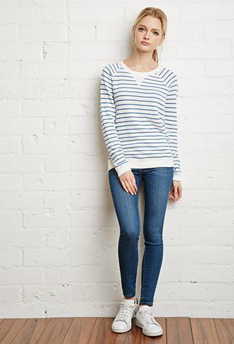 Forever21 Striped French Terry Sweater (cream/blue)