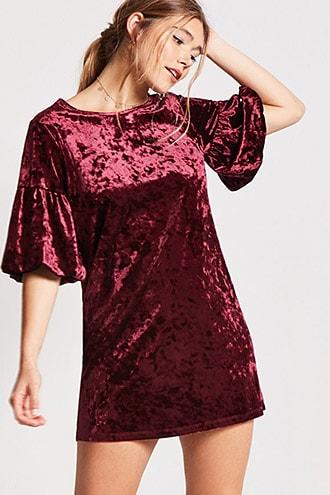 Forever21 Crushed Velvet Puff-sleeve Dress