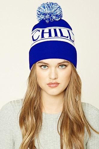 Forever21 Women's  Chill Graphic Pom-pom Beanie
