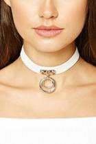Forever21 Silver & White Faux Leather Ring Choker
