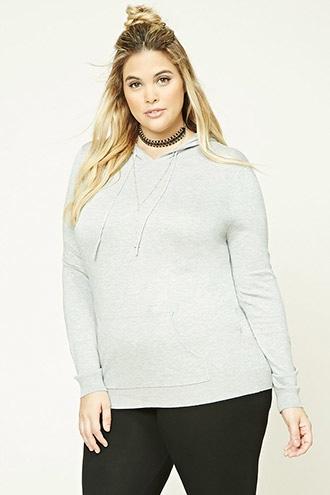 Forever21 Plus Women's  Heather Grey Plus Size Hooded Sweatshirt