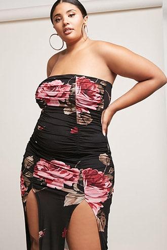 Forever21 Plus Size Ruched Strapless Floral Dress