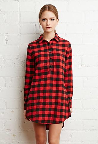 Forever21 Women's  Buffalo Plaid Shirt Dress