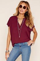 Forever21 Women's  Berry Boxy Popover Blouse