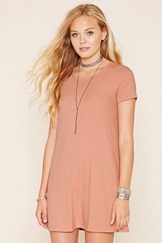 Forever21 Women's  Mauve Ribbed Knit T-shirt Dress