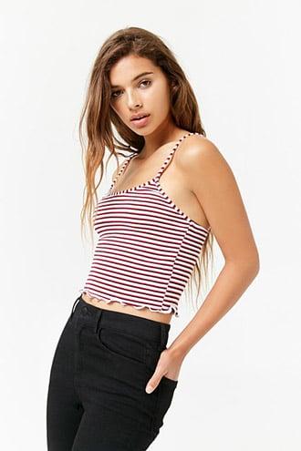 Forever21 Striped Lettuce-edge Cami