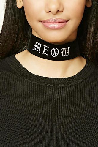 Forever21 Velvet Meow Graphic Choker